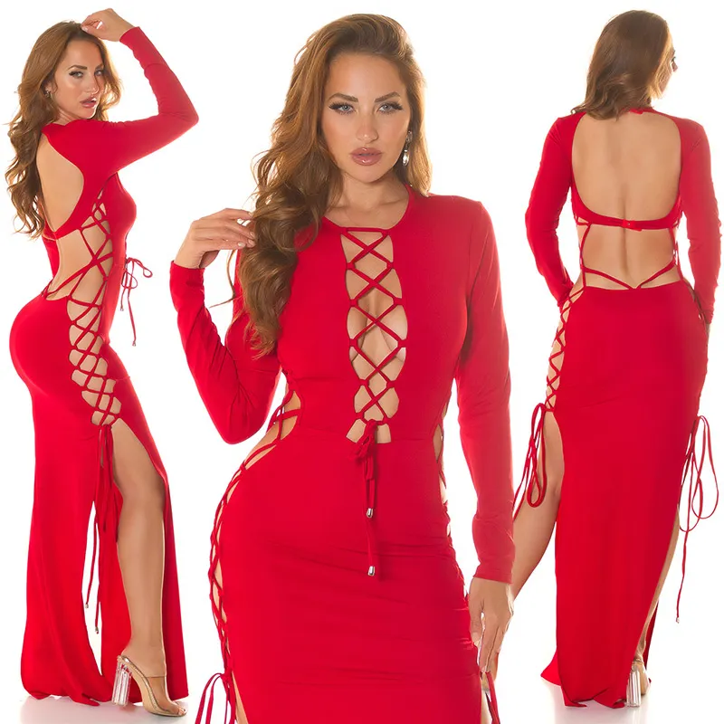 Abito lungo sexy AL272 rosso