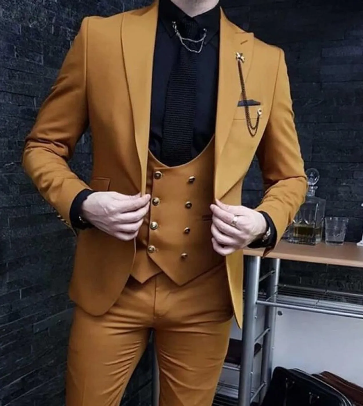 Marrone Picco Risvolto Uomo Abiti Costume Homme Matrimonio Slim Fit Blazer Smoking Sposo Matrimonio Terno Masculino 3 Pz Giacca