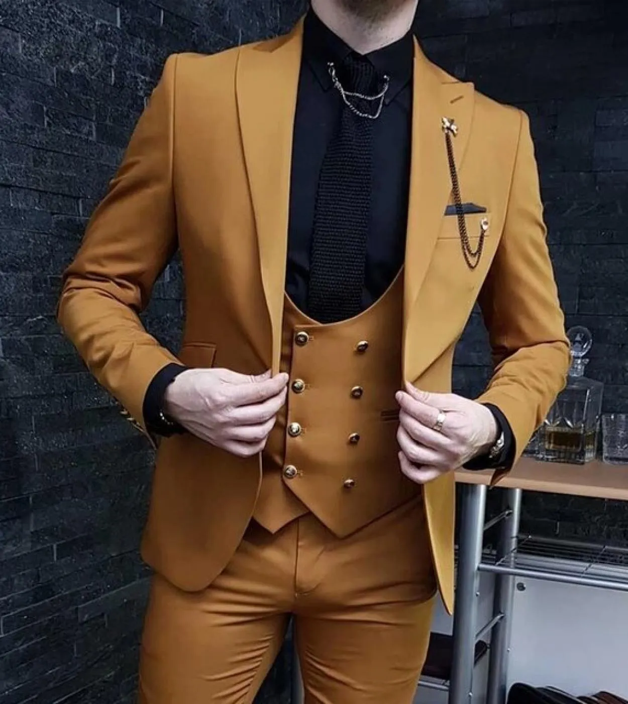 Marrone Picco Risvolto Uomo Abiti Costume Homme Matrimonio Slim Fit Blazer Smoking Sposo Matrimonio Terno Masculino 3 Pz Giacca